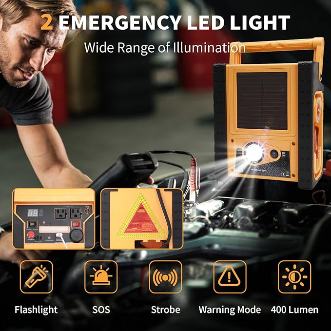 2000A Peak Jump Starter with Air Compressor, Portable Power Station with 400W Inverter, 12V Car Battery Booster for 8.5L Gas/Diesel Engines