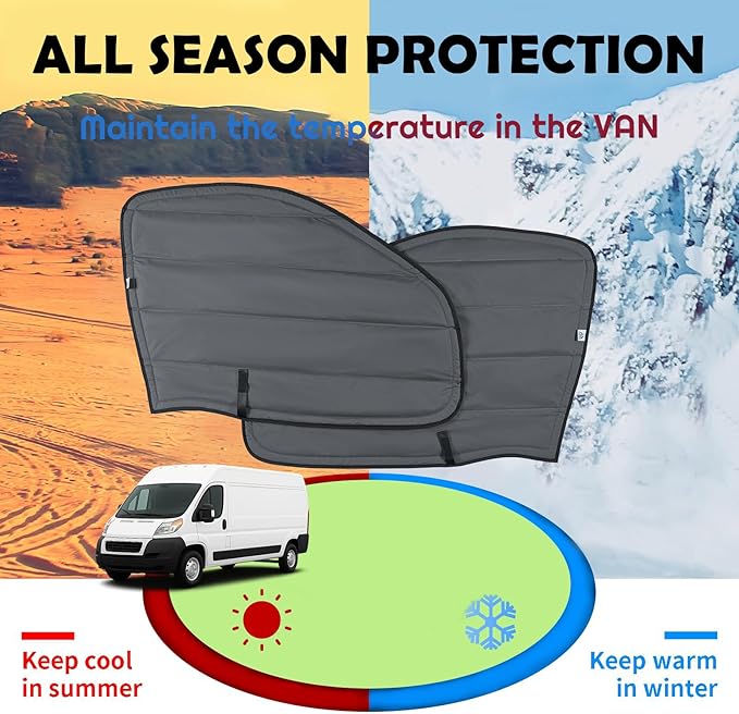 Magnetic Insulated Front Door Window Covers (Pair) for 2014–2026 RAM ProMaster Vans, Blackout Privacy Sun Shades for Stealth Camping – Dark Gray