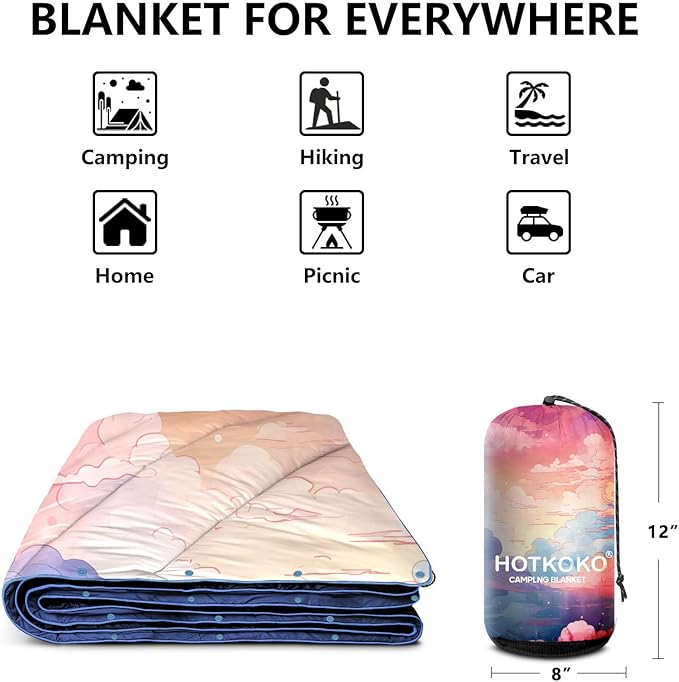 Camping Blanket,Lightweight Puffy Printed Camping Blanket Packable Outdoor Blanket for Camping,Traveling, Stadium, Hiking, Picnics