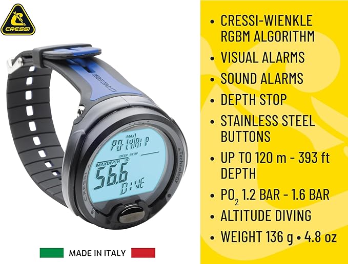 Cressi Leonardo 2.0 Scuba Dive Computer - Air, Nitrox & Gauge Dive Watch - Backlit Waterproof Watch - USB IR Diving Computer
