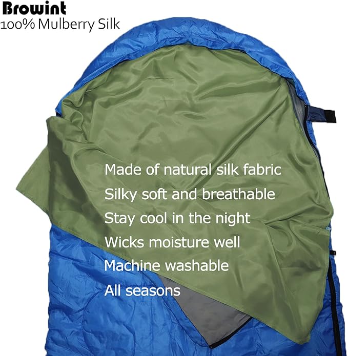 Browint Silk Sleeping Bag Liner, Silk Sleep Sack, Extra Wide 87"x43", Lightweight Travel Sheet for Hotels, More Colors for Option, Reinforced Gussets