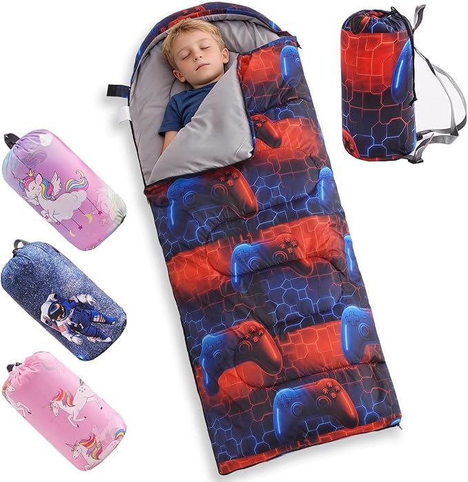 tuphen Kids Sleeping Bag - 50-77℉ 3-Season Waterproof Sleeping Bag for Boys & Girls, Lightweight 2.2 lbs Camping Gear with Compression Bag Ideal for Camping, Hiking, Indoor