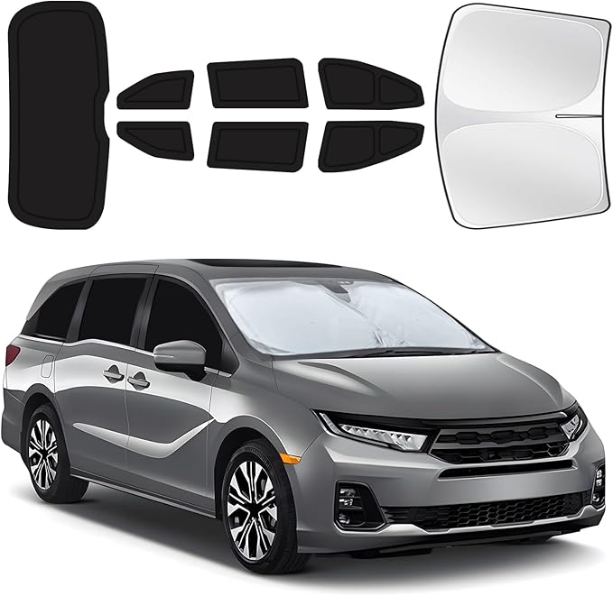 Car Window Shades for Honda Odyssey 2018-2024, 8pcs Privacy Sun Shade Set for Front Windshield Side and Rear Windows, Full Window Covers Keeps Vehicle Cool for Camping Napping