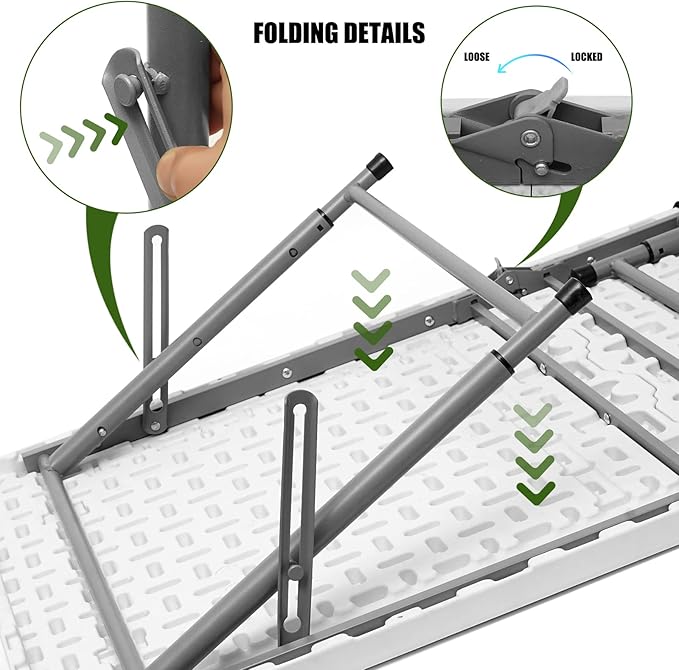 Byliable Folding Table 4 Foot Portable Heavy Duty Plastic Fold-in-Half Utility Table Small Indoor Outdoor Adjustable Height Folding with Carrying Handle, Camping and Party,White | Portable, Heavy Duty, Fold-in-Half, Indoor Outdoor, Adjustable Height, F...
