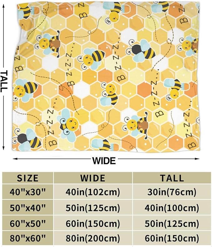 Cute Bee Blanket Soft Cozy Plush Throw Blanket Gifts for Bee Lover Warm Lightweight Flannel Fuzzy Fleece Bedding Stuff Decor Blanket for Girls Boys Kids Adults Women 60"x80"