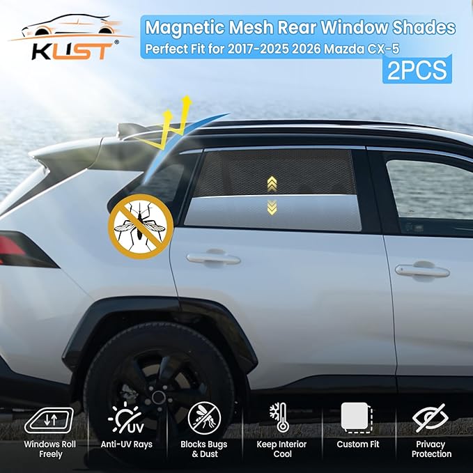 KUST Car Window Shades for 2017-2025 2026 Mazda CX-5 Accessories, Breathable Mesh Magnetic Window Covers, Rear Back Side Window Sun Shades UV Block Privacy Protection for Baby Camping Napping 2PCS