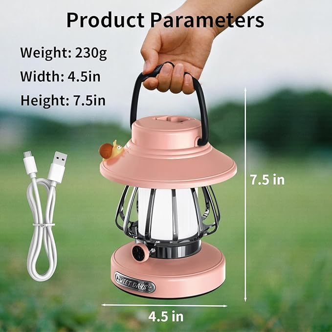 Kids Lantern with 3 Color Dimmable & USB-C Charging, Girls Night Light for Bedroom, Indoor Outdoor Adventures & Emergency Use Toddler Flashlight Camping Essentials for Kids (Pink)