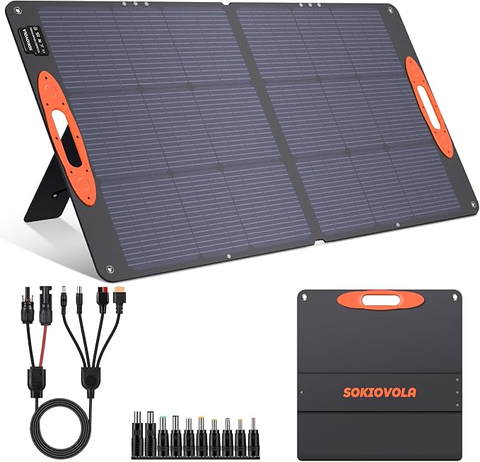 SOKIOVOLA N-Type 16BB 110W Portable Solar Panel for EF/Jackery/Bluetti/Anker Power Station, 25% High Efficiency ETFE Foldable Solar Panel Charger IP68 Waterproof for Outdoor Camping RV