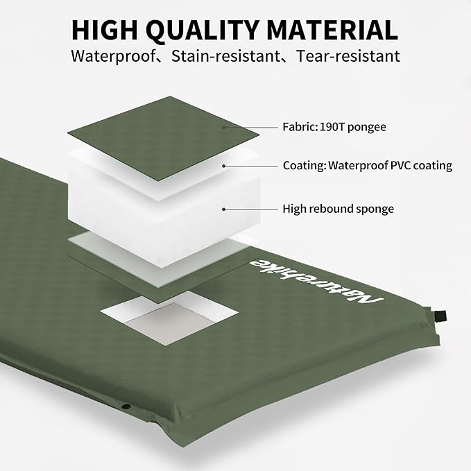 Naturehike Connectable Self Inflating Sleeping Pad, 2.36" Memory Foam Camping Pad, Backpacking Camping Mattress Pad for Tent, Travel, Car, Hammock