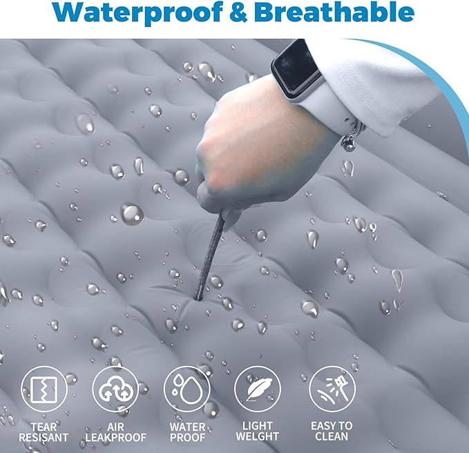 Double Camping Air Mattress with Built-in Foot Pump for 2 Person, Heavy Duty Waterproof Inflatable Sleeping Pad for Backpacking, Hiking, Tent, Upgraded 84.6" x 51.5" x 8" (Grey)