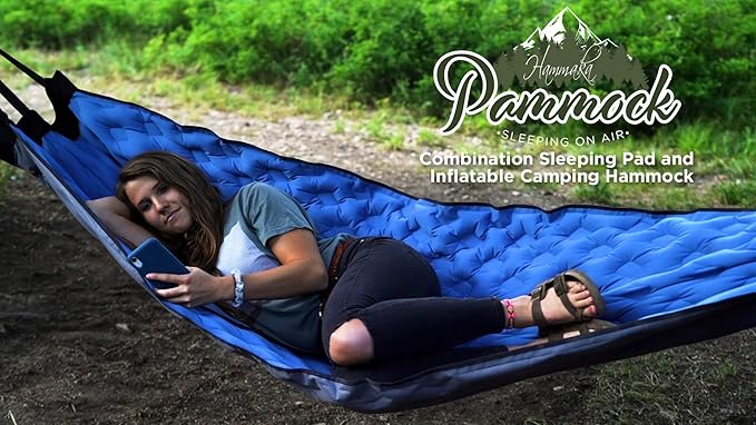 Hammaka Pammock Sleeping Pad That Converts Into an Inflatable Hammock - Great for Camping, Backpacking, Hiking - Airpad, Carry Bag, Repair Kit - Compact & Lightweight Air Mattress