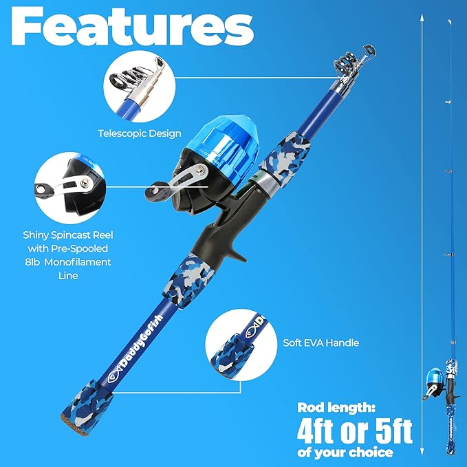 DaddyGoFish Kids Fishing Pole - Rod Reel Combo Tackle Box Starter Set - First Year Small Dock Gear Kit for Boys Girls Toddler Youth Age Beginner Little Children Junior Anglers