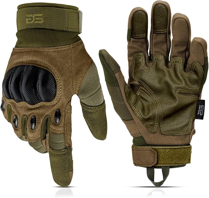 Glove Station Tactical Gloves for Men – Touchscreen Utility Gear with Hard Knuckle Protection Used in Motorcycle, Airsoft, Combat, Police, Shooting & Outdoor Work Green - Hard Knuckle Large