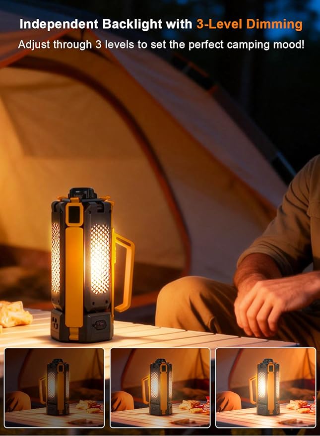 15000mAh Rechargeable Telescopic Camping Light, Portable Flashlight & Lantern with Reinforced Tripod Base, Height Adjustable Dimmable Tent Light, Power Bank for Outdoor BBQ, Hiking, Job Site, Orange