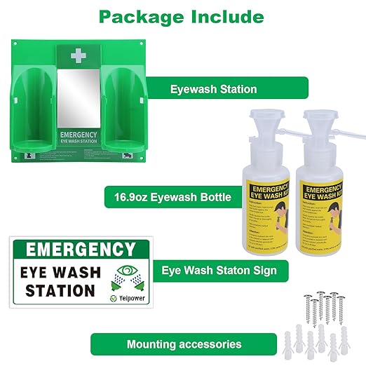 Portable Eyewash Station Kit OSHA-Approved - Yeipower Emergency First Aid Eye Wash Flush Bottles Wall Mounted 16oz No Solution 2 Pcs