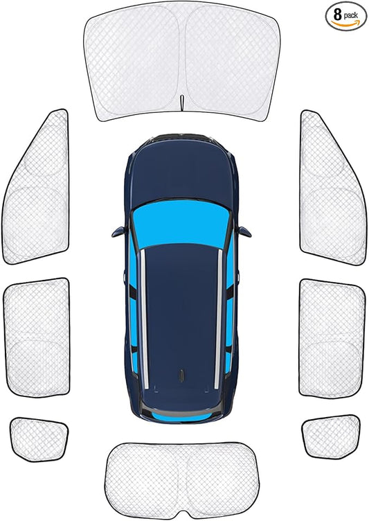 KMF 8pcs Thicken Sun Shades for Mitsubishi Outlander(Not Sport) 2022-2026 Accessories, Full Car Window Covers Sunshade for Windshield Side Rear, UV Block and Blackout Privacy for Car Camping Outdoor