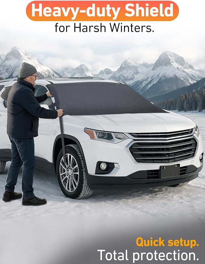 EcoNour Car Snow Cover Compatible for Chevrolet Traverse | Windshield Cover for Ice and Snow with S-Hook Straps | Heavy-Duty 600D Oxford Winter Car Cover, Waterproof & Anti-Slip