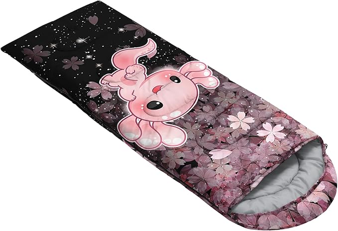 QOOMO Axolotl Cute Camping Sleeping Bags,3 Season Warm & Cool Weather,Lightweight,Waterproof Sleeping Bags for Adults & Kids,Traveling,and Outdoors