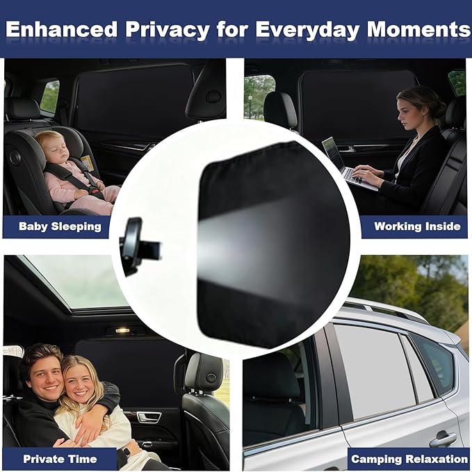 XCBYT Magnetic Car Window Shades for Rear Side Windows, 2 Pack Reflective Silver & Black Privacy Sun Shades, Universal Heat Blocking Car Curtains for Travel, Camping & Back Seat Comfort