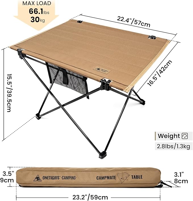 ONETIGRIS Foldable Camping Table, Lightweight Portable Table Sturdy & Quick Setup, Holds Up to 66 lbs, Perfect for Camping, Hiking, Backpacking, Picnic, Beach, Travel