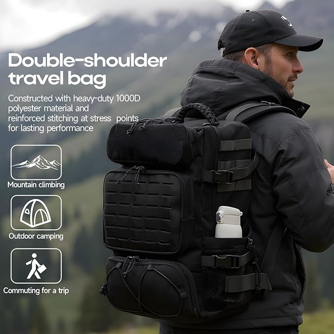 Tactical Backpack for Men, 35L Travel Military Backpack with Shoe Compartment, 1000D Water Resistant Molle Army Tactical Gear Assault Pack Bag Rucksack for Outdoor Survival Hiking Gym, Black