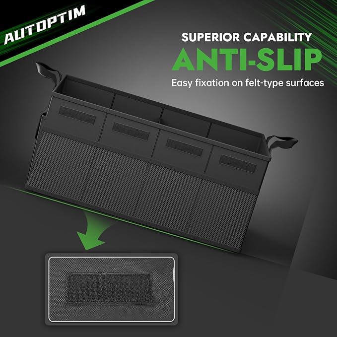 AUTOPTIM Car Trunk Organizer - 60L Collapsible Car Organizer with Non Slip Bottom for Groceries, Trunk Storage with Base Panel for SUV Sedan Van, 2 Compartments (Black, Medium)