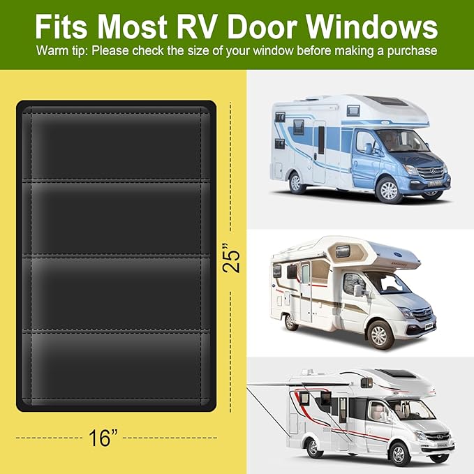 RV Door Window Shade Cover - Magnetic RV Blackout Window Cover with UV Protection and Privacy Features (25 * 16 in) Foldable Magnet Design, Waterproof Fabric (Black, 2 Pack (25" L x 16" W))