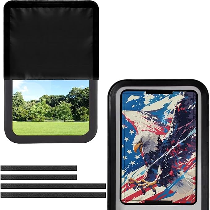 Eagle and American Flag RV Door Window Shade Cover, Foldable Sun Shade Windshield Blackout Shower Curtains Coverage Patriotic Rv Accessories