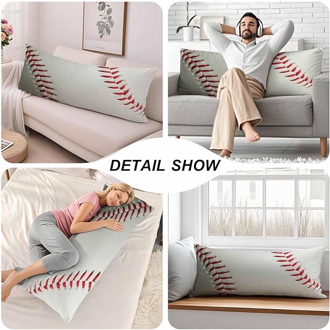 Baseball Rectangle Body Pillow Covers Baseball White Red Couch Body Pillow Pillowcase Decorative Home Body Pillows Bed Pillow Cushion Covers for Sofa Car Shop 20"X54"