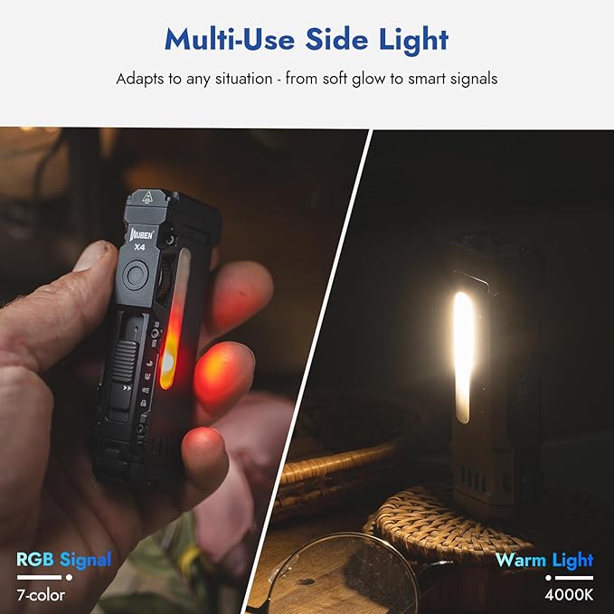 WUBEN X4 EDC Compact Flashlight with RGB Light, 1500 Lumens Mini Flashlight with Tactical Switch and Magnetic, IP65 Portable Pocket Clip USB C Flash Light for Camping, Checking, Emergencies