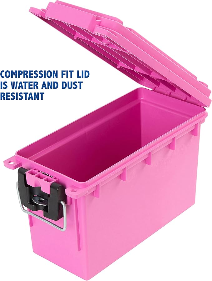 Sheffield 12631 Ammo Storage Box, Stackable .30 Cal Field Boxes, Water and Dust Resistant, Lockable Storage Box with Handle, Secures Hunting Gear, Supplies, and Bullets, Made in USA, Pink, (Pack of 6)