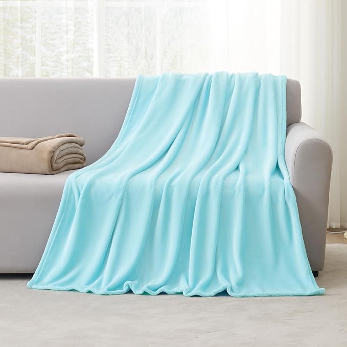Hansleep Fleece Robin Egg Blue Throw Blanket, Super Soft Blanket Flannel Fuzzy Plush Cozy Blanket for All Seasons, Robin Egg Blue, Throw 50x60 Inches