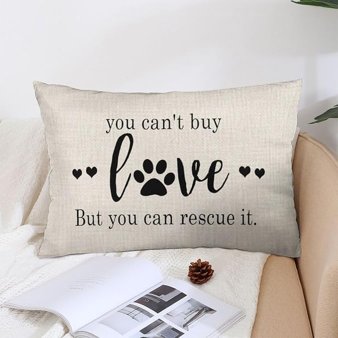 ITFRO Nice Dog Lover Gift to Sister Paw Prints You Cant Buy Love But You Can Rescue It Burlap Cream Throw Pillow Case Cushion Cover Couch Sofa Decorative Rectangle 12x20 Inches (Love)