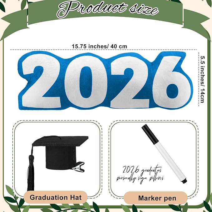 Beeveer Class of 2026 Autograph Stuffed Pillow 15.7" Graduation Autograph Stuffed Pillow Graduation Guest Signature Gifts Grad Party Sign in Decor for High School College(Blue,Classic)