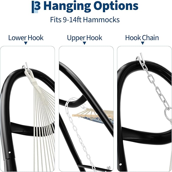 Garvee Universal Double Hammock Stand, 550-Pound Capacity, Heavy-Duty Hammock Stand for Outside, Fits 9 to 14 Foot Hammocks, Black