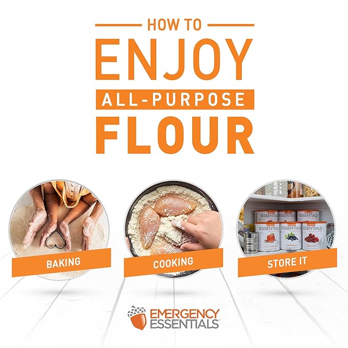 Emergency Essentials All-Purpose White Flour – Enriched, Long-Term Storage in #10 Can | 25-Year Shelf Life | 53 Servings | Emergency Food Supply for Baking, Cooking, and Everyday Preparedness