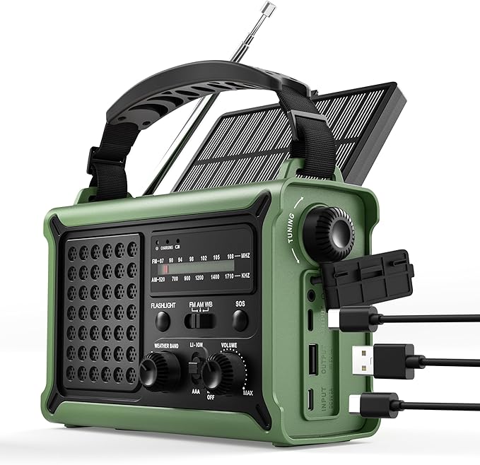 Emergency Weather Radio, NOAA Certified Solar Hand Crank Radio, 12000mAh Battery Operated Survival Gear with LED Flashlight, Reading Light & SOS Alarm, Essential for Power Outage, Hurricane & Camping