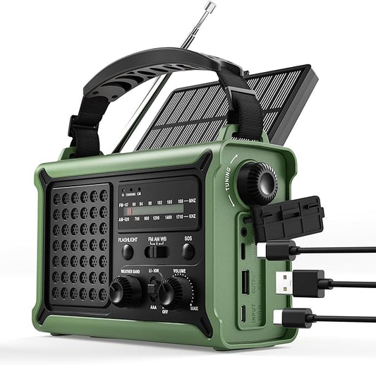 Emergency Weather Radio, NOAA Certified Solar Hand Crank Radio, 12000mAh Battery Operated Survival Gear with LED Flashlight, Reading Light & SOS Alarm, Essential for Power Outage, Hurricane & Camping