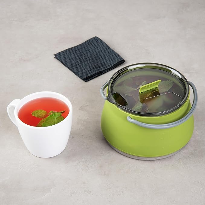 Hi Tek 1 Liter Collapsible Camping Kettle, 1 Portable Cook Pot - With Perforated Lid, Stainless Steel Bottom, Silicone Camping Coffee Pot, With High Heat Nylon Handles, For Travel - Restaurantware