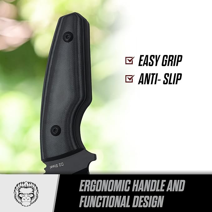 Holtzman's Gorilla Survival Tanto Fixed Blade Neck Knife with Kydex Sheath & Ferro Rod (Black) - Ideal for Outdoor Activities and Everyday Carry