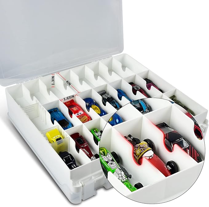 Toy Car Storage Organizer Case Compatible with Hot Wheels/for Matchbox Cars. Display Carrying Container Holder for LOL Surprise Dolls/for Shopkins with 48 Compartments Double Sided-White (Box Only)
