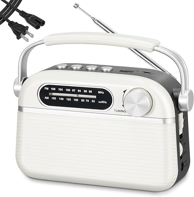 PRUNUS J-130 Radio Portable AM FM, for Dad and Mom, AC Power,Battery Operated/Rechargeable Radio for Emergency Use, Vintage Radios with Bluetooth for Outdoor/Home/Gift