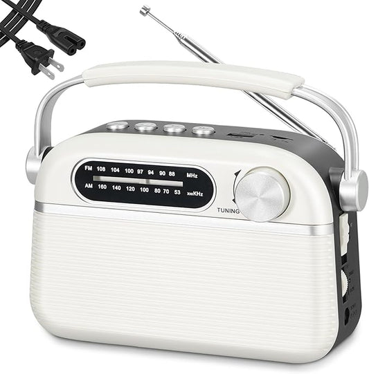 PRUNUS J-130 Radio Portable AM FM, for Dad and Mom, AC Power,Battery Operated/Rechargeable Radio for Emergency Use, Vintage Radios with Bluetooth for Outdoor/Home/Gift