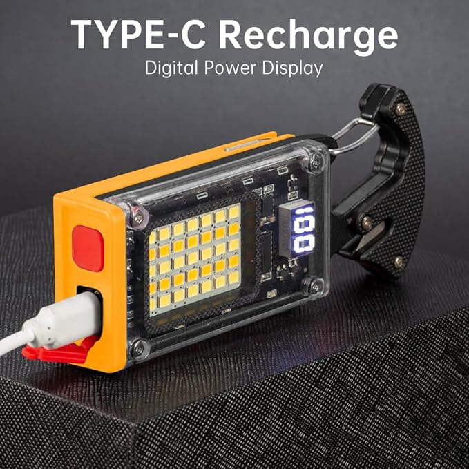 BY-J LED Multitool Small Flashlight, Keychain Light, Solar Rechargeable COB Multi-Function Mini Work Light, 1000 Lumens Rechargeable, 8 Lighting Modes Yellow
