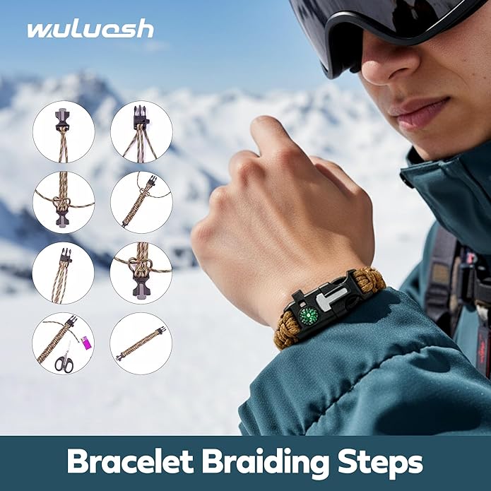 Survival Bracelet,Practical Five Functions, Fire Starter, Loud Whistle, Reliable Compass, Rope Cutter, Reliable Paracord