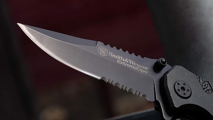 Smith & Wesson Accessories Extreme Ops SWA24S 7.1in S.S. Folding Knife with 3.1in Serrated Clip Point Blade and Aluminum Handle for Outdoor