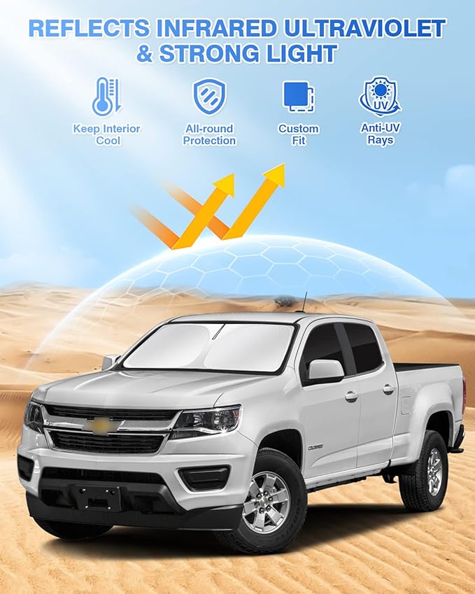 Canvcle Windshield Sun Shade for 2015-2022 Chevrolet/Chevy Colorado 4 Door Side Rear Window Shade Cover Sun Visor Shield Privacy Protection Keep Vehicle Cool Black 6PCS