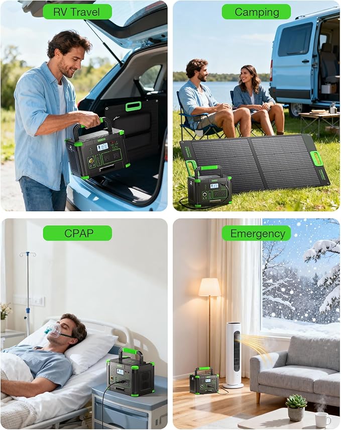 500W Portable Power Station 512Wh, Solar Generator with 60W USB-C PD Output, Built-in BMS 110V Pure Sine Wave AC Outlet Backup Lithium Battery for Outdoors Camping Travel Emergency (Peak 1000W)