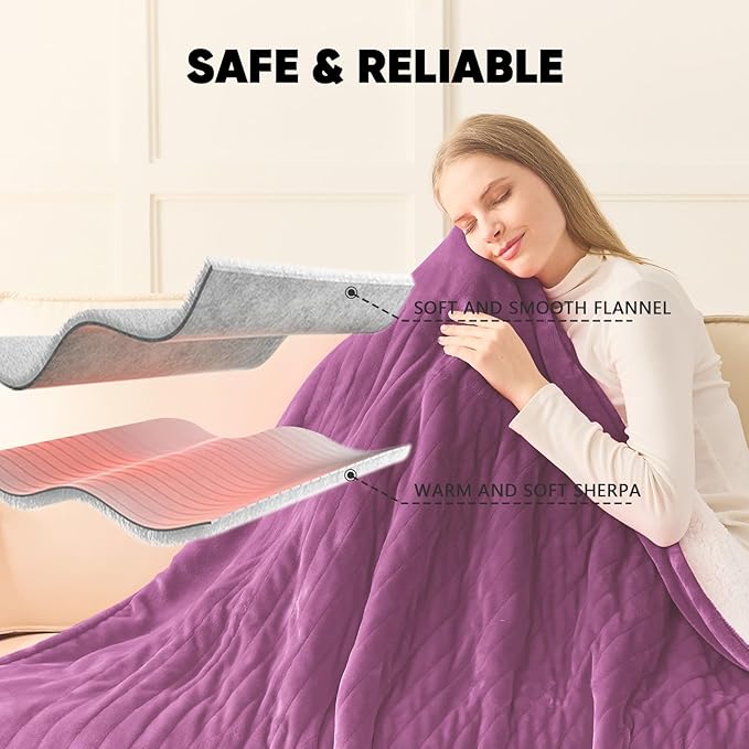 greenoak Heated Blanket Electric Throw 50"X60", Heating Blanket with 10 Heat Levels 8 Hours Auto-Off,Fleece Soft Blanket,Christmas Birthday Gifts for Teen Girls Mom, Taro Purple