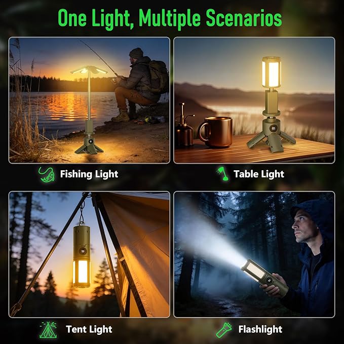 UBeesize Telescopic Camping Lights with Stand, 14000mAh Rechargeable Camping Lantern with Display, Hook and IPX5 Waterproof, Outdoor Camping Lights for Travel, Fishing, Emergency Use